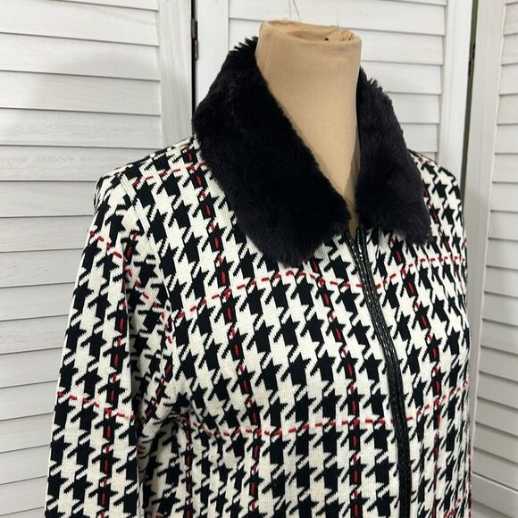 Houndstooth Sweater Jacket Size Medium Full Zip - Picture 3 of 12